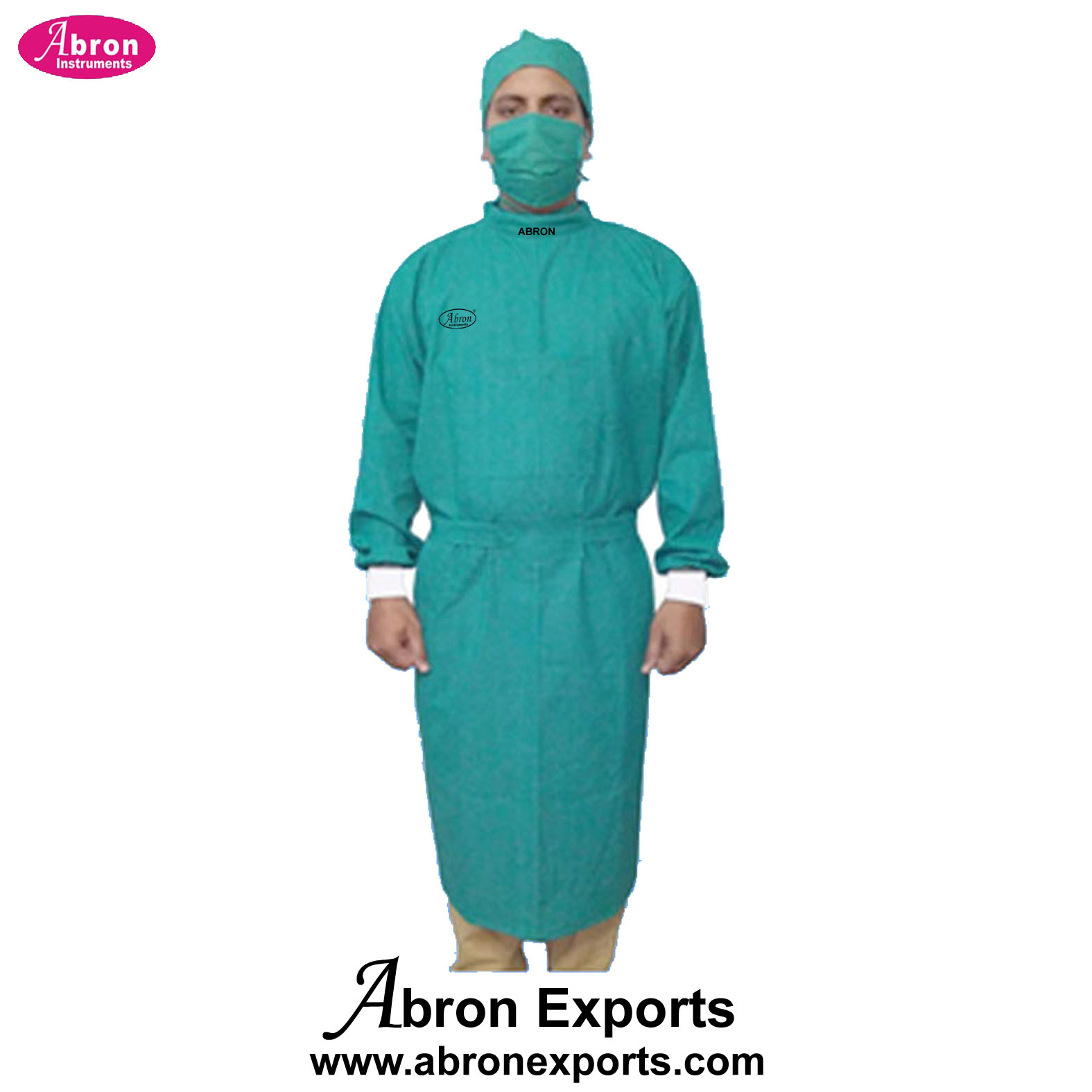 Apron OT Gowns Reusable Cotton Surgeons OT hospital Set with Face Mask Cap Green 10pc Abron9T Clinical gown ABM-2552DC